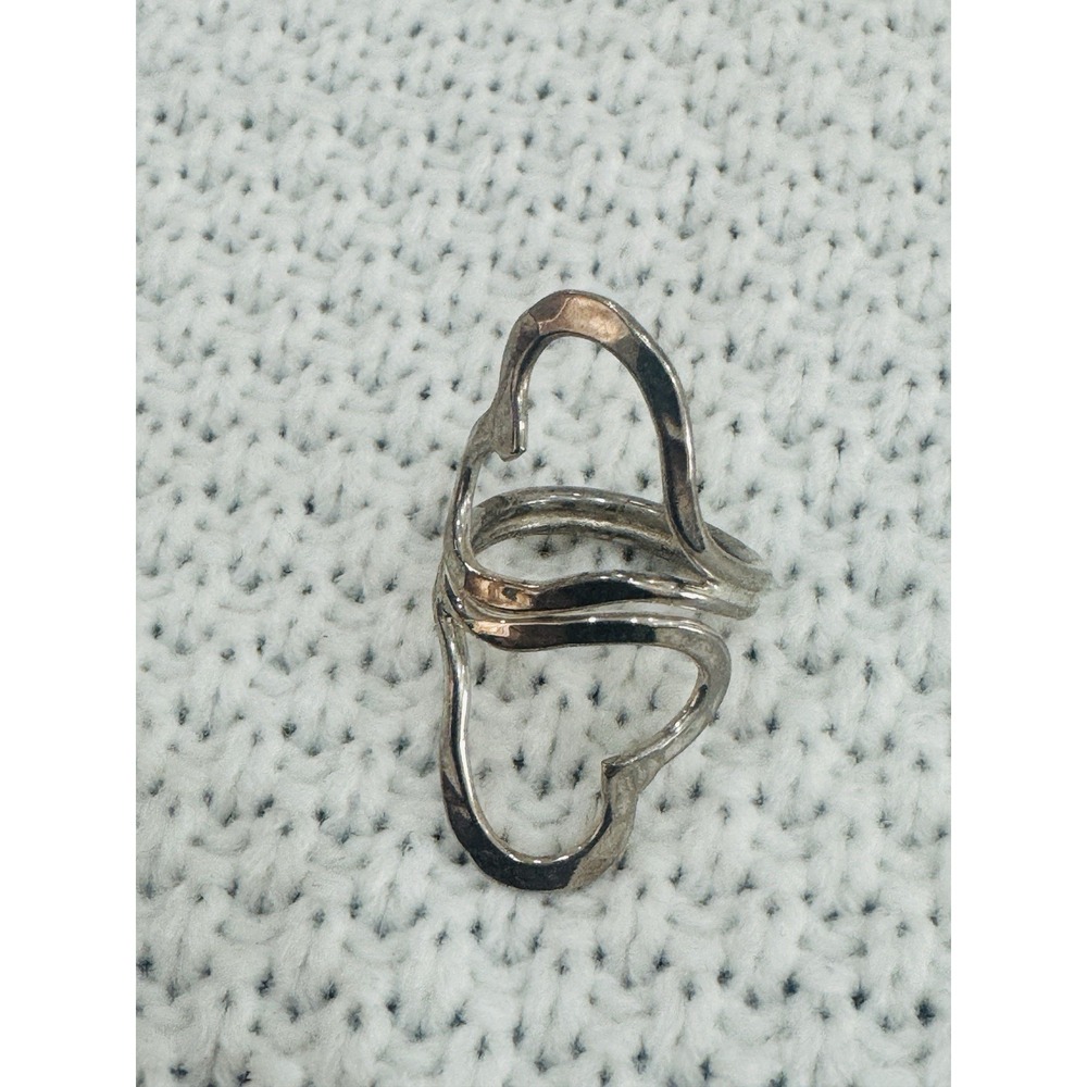 MFX Vintage Silver Tone Sculptural Wire Openwork Double Heart Statement
